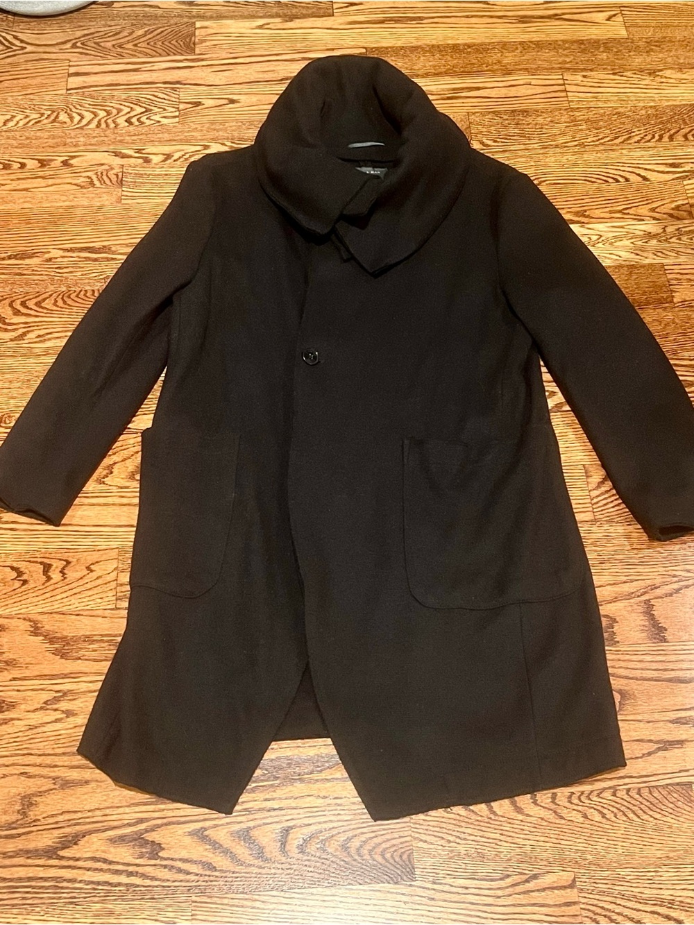 Zara Black Funnel-Collar Trench Coat